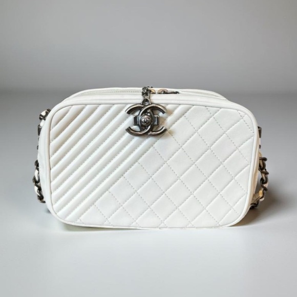 Chanel Leather Small Coco Boy White Crossbody Quilted Camera Bag - Picture 1 of 9
